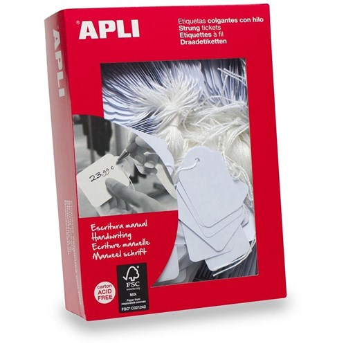 Apli 389 Strung Tickets 18x29mm White Pack of 100_2